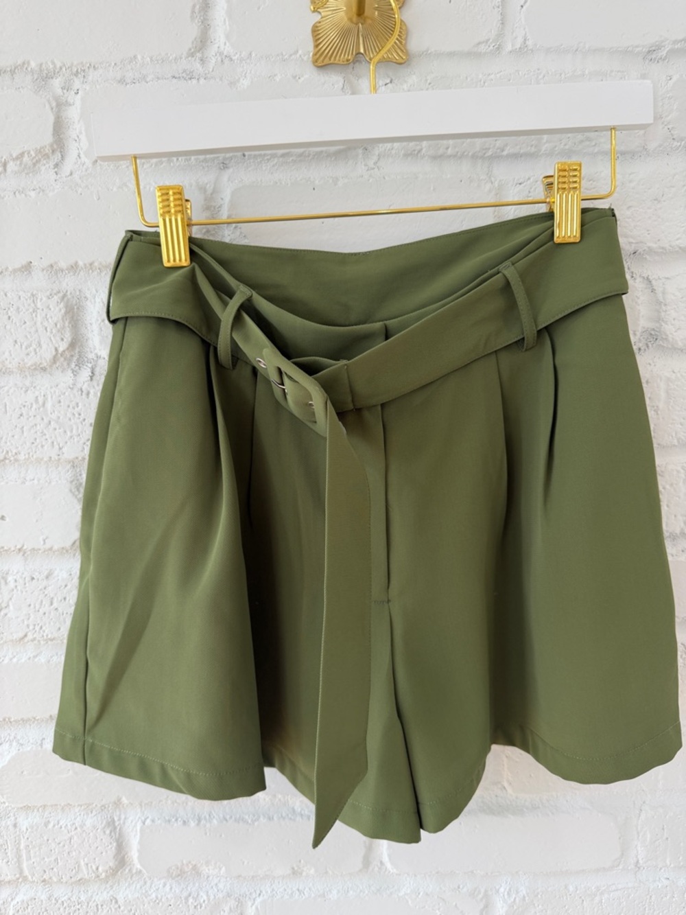 Forever 21 Olive Green High Waist Paperbag Shorts